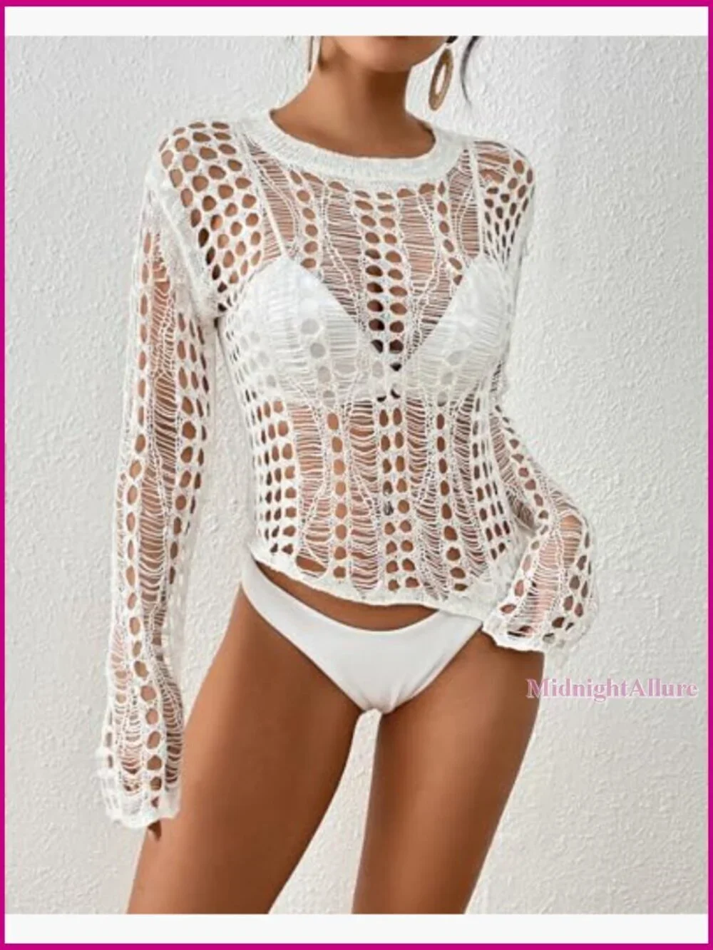 Crochet Hollow Out Bikini Cover Up Top See Through Beach Coverup